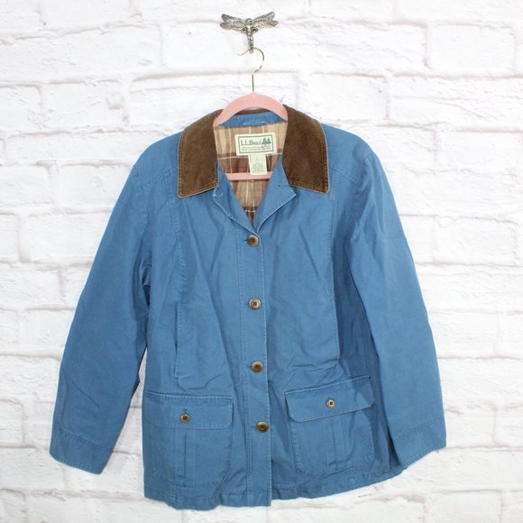 L.L. Bean Other - LL Bean Blue Cotton Flannel Lined Button Down Field Coat Jacket Size L Petite